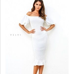 Moving Sale ! all must go ! SKYLA SHIRRED MIDI DRESS - WHITE